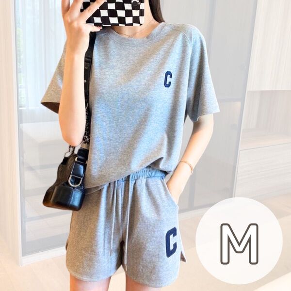 ルームウェア Tシャツ 上下 セット 部屋着 M レディース パジャマ グレー