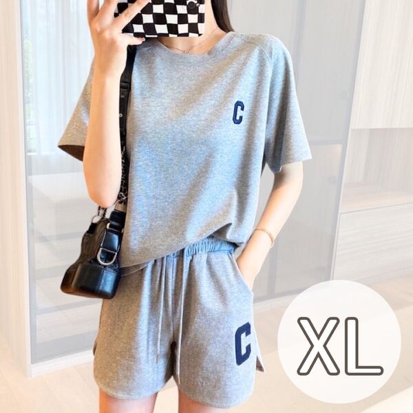 ルームウェア Tシャツ 上下 セット 部屋着 XL レディース パジャマ グレー