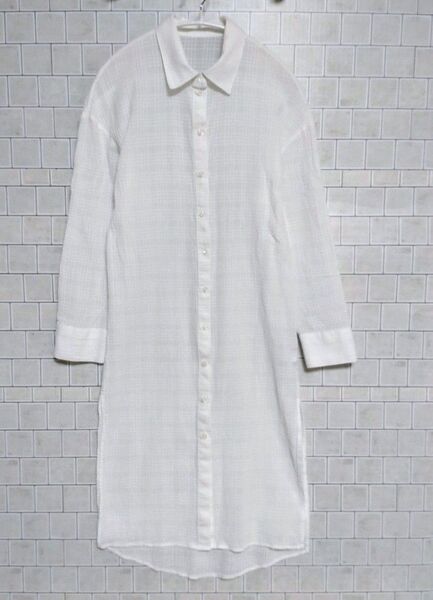 AZUL BY MOUSSY レースチェック 長袖 ロングシャツ サイドスリット コットン100% 羽織りシャツ ブラウス
