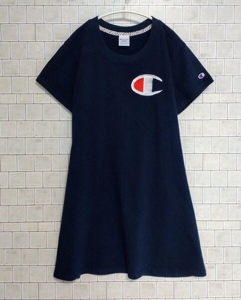 X-girl × CHAMPION EMBROIDERY S/S DRESS 綿100% 半袖Tシャツワンピ