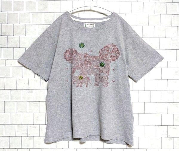 TITICACA チチカカ エレファントNEPALヘンプコットン 半袖Tシャツ 刺繍 Tシャツ