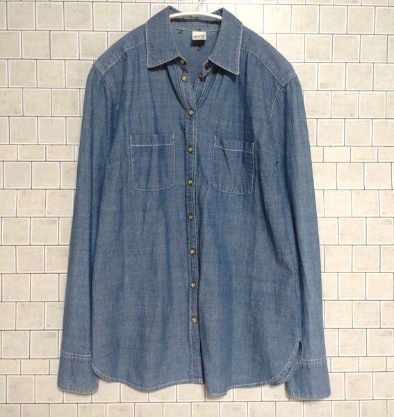 moussy ミッキー コラボ 長袖デニムシャツ インディゴブルー コットン100% 羽織り ダンガリーシャツ
