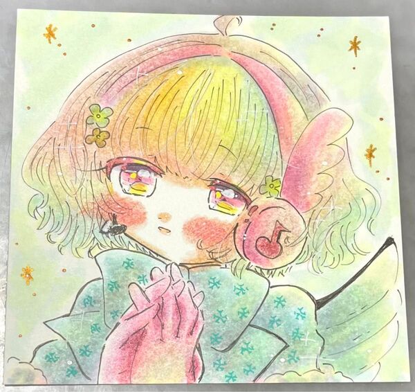 【送料込】オリジナル 手描きイラスト シマエナガ歌手ちゃん 【ミニ原画】