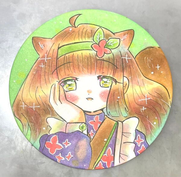 【送料込】オリジナル 手描きイラスト 抹茶ちゃん 【コースター】