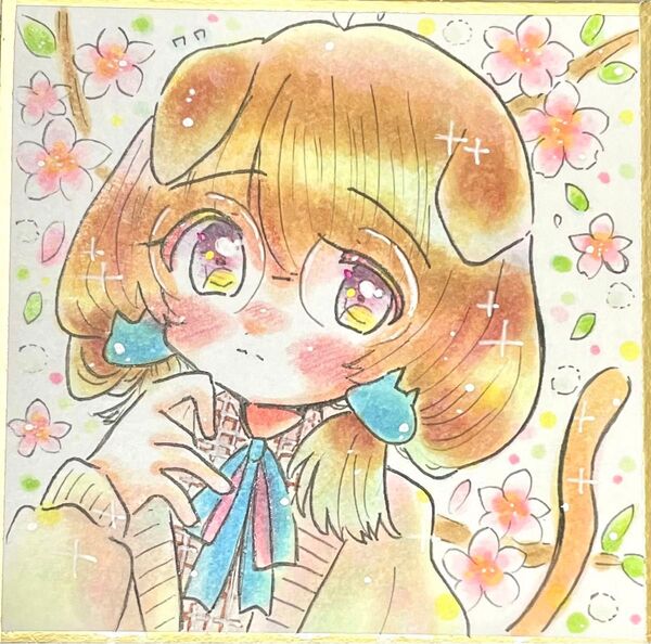 【送料込】オリジナル 手描きイラスト スコティッシュフォールドちゃん 【豆色紙】