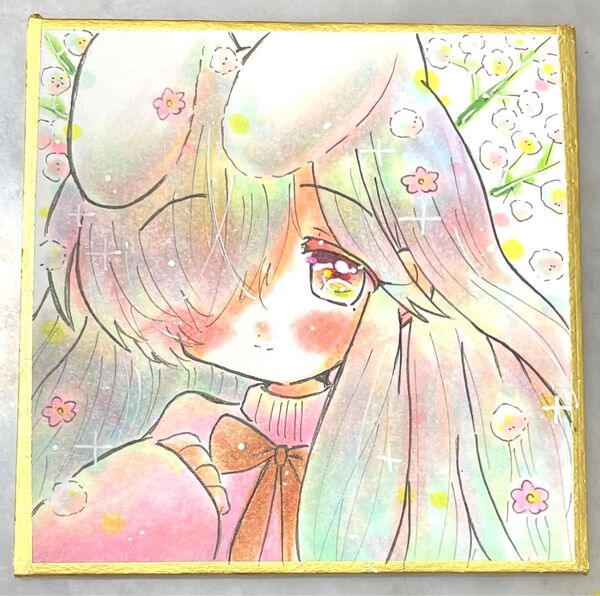 【送料込】オリジナル 手描きイラスト アンゴラウサギちゃん【豆色紙】