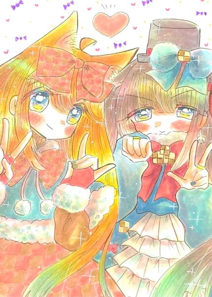 【送料込】オリジナル 手描きイラスト ツーショット 【A5より少し小さい】