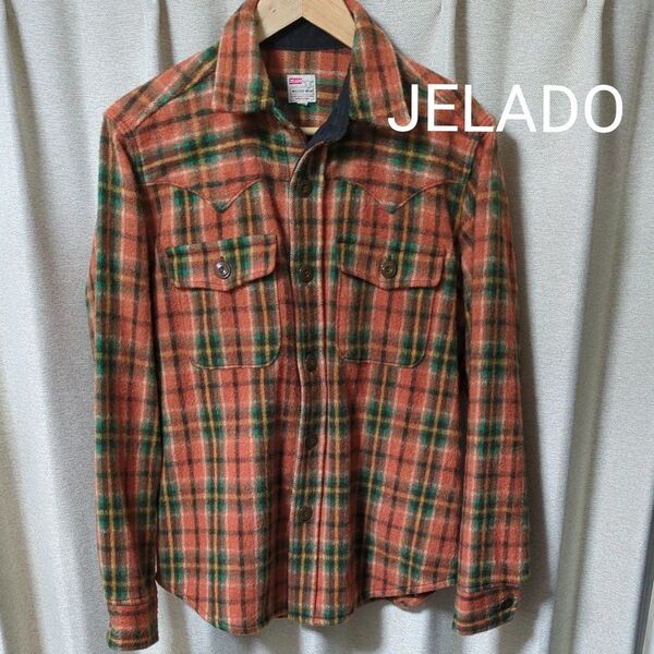 JELADO ジェラード 極厚ウールチェックシャツ オレンジ系 L アメカジ 古着