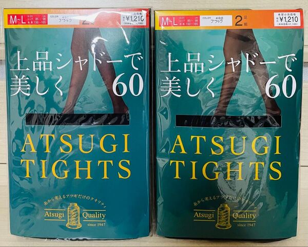 アツギ タイツ 2足組×2個 ブラック M-L 引きしめて美しく 60デニール 新品