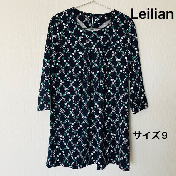 美品 Leilian レリアン 花柄 七分袖 プルオーバー チュニック サイズ9 トップス カットソー
