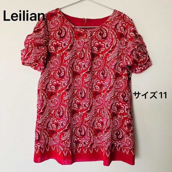 美品 レリアン Leilian チュニック 11 ペイズリー バックジップ 半袖 トップス カットソー