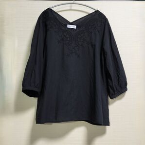 黒のコットンブラウス トップス 綿100% Lサイズ プルオーバー ししゅう