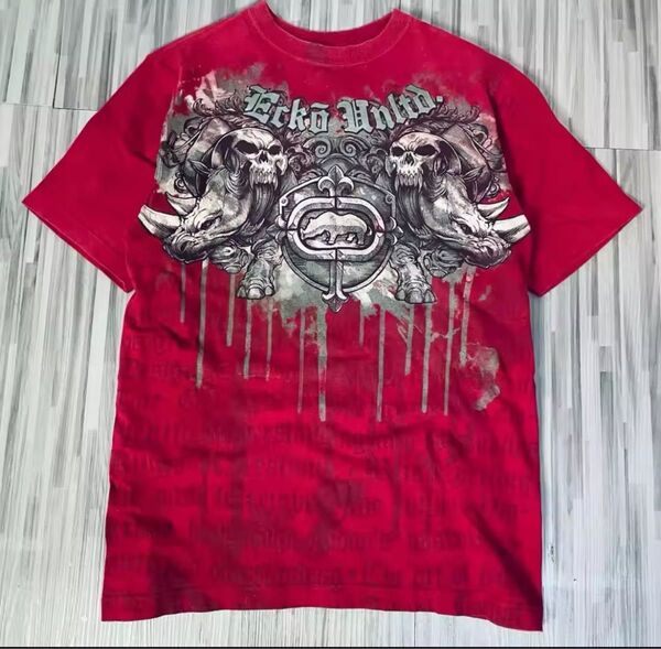 sk8 90s y2k tシャツ mサイズ RED skate スカル