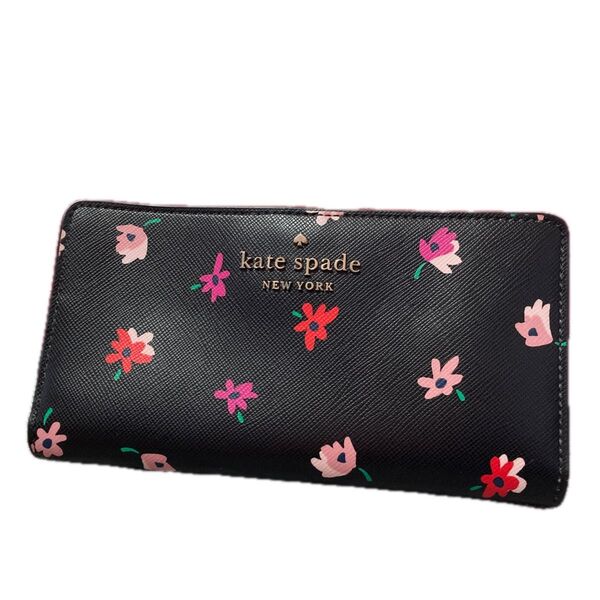kate spade NEW YORK 長財布 花柄 ブラック
