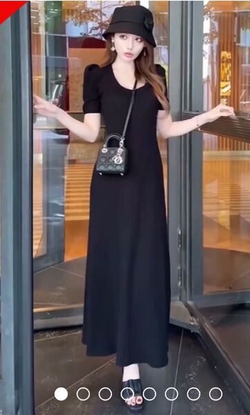Rady リブニットワンピース S ロングワンピ ブラック 黒 パフスリーブ 武田静香 体型カバー シンプル くびれ レディ