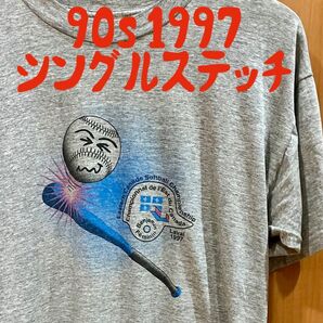 90s シングルステッチ Tシャツ フルーツオブザルーム 野球 バット ボール ヘルメット