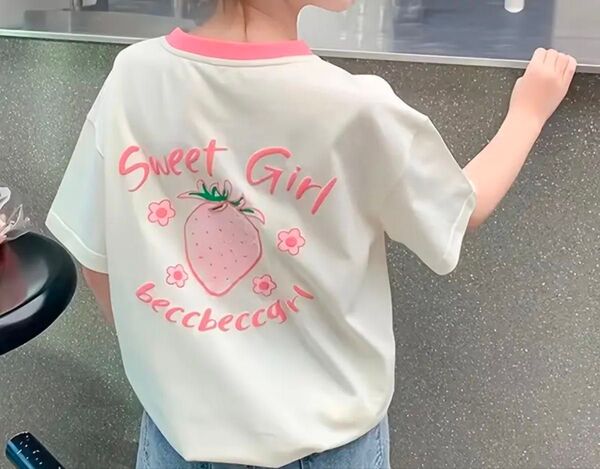 Tシャツ 半袖Tシャツ いちご柄 キッズ 女の子 プリントTシャツ