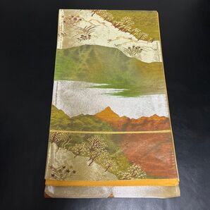 袋帯☆風景画 山脈 礼装 フォーマル 正絹 金糸 刺繍 アンティーク レトロ リメイク