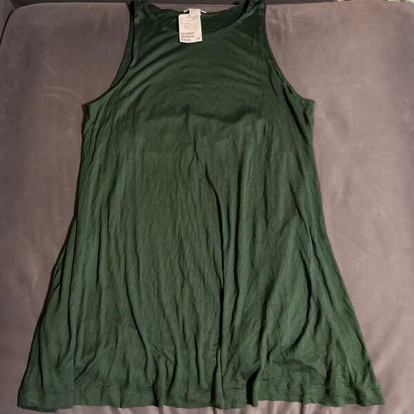 未使用タグ付き H&M ダークグリーン ノースリーブチュニック ワンピース S