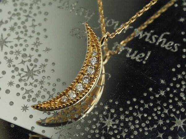 ete エテ月 ムーン天然ダイヤモンドネックレス K18YG D0.06ct