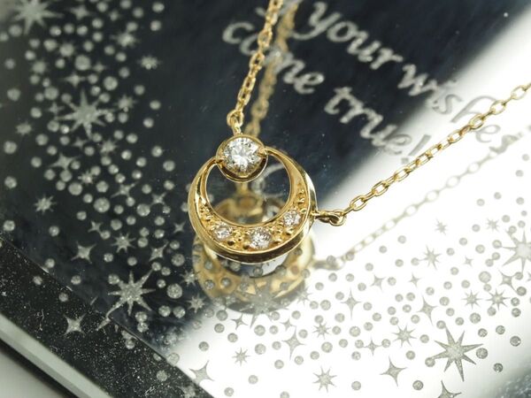 スタージュエリー 天然ダイヤモンドムーンネックレス K18YG D0.05ct