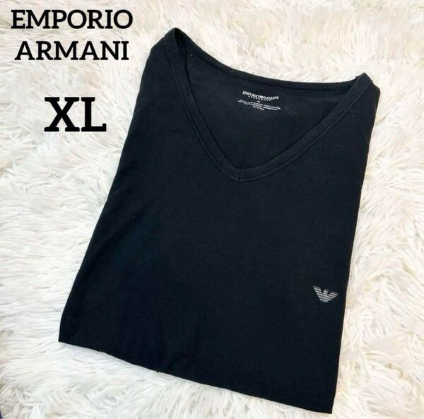 エンポリオアルマーニ 黒 Tシャツ 半袖 EMPORIO ARMANI メンズ XL ブラック シンプル きれいめ ワンポイント
