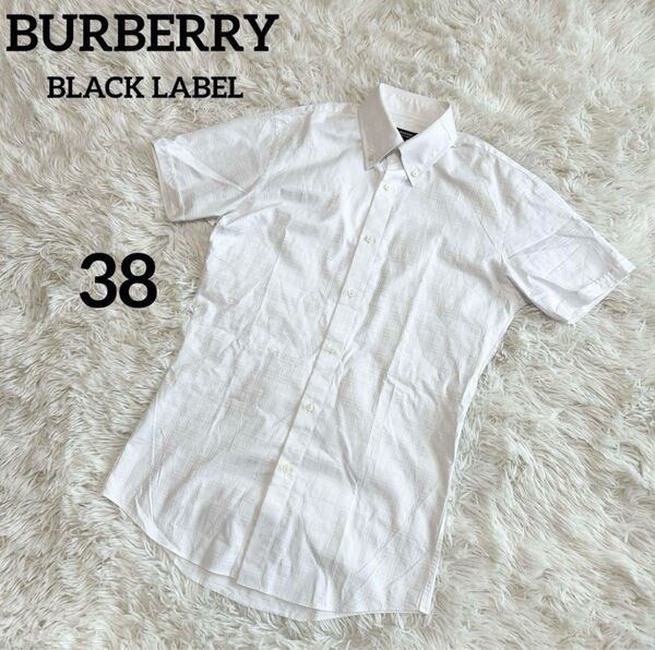 BURBERRY バーバリーブラックレーベル 半袖 白 シャツ ホワイト スクエアチェック 38 メンズ ビジネスワイシャツ