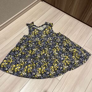 新品 ワンピース ノースリーブ 花柄 女の子 チュニック リボン 夏 ネイビー イエロー 100