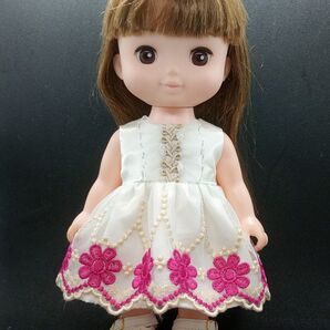 メルちゃん ソランちゃんサイズ 赤いお花の白チュールドレス S5-88