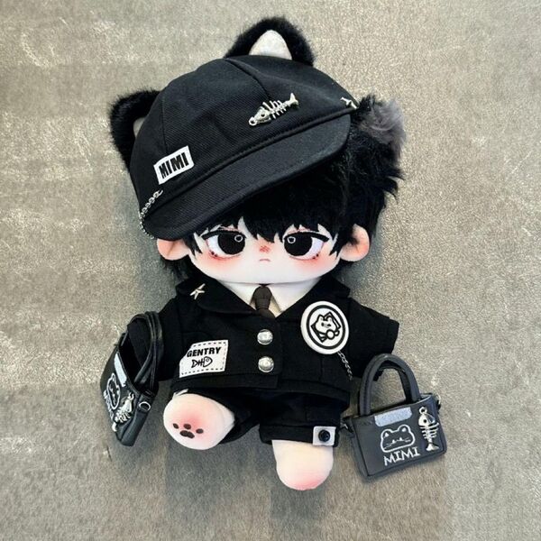 1113 ブラック 20cm ぬい服 スーツ セット 着せ替え 猫 黒 韓国 全身 警官 ツイステ ツイステッドワンダーランド