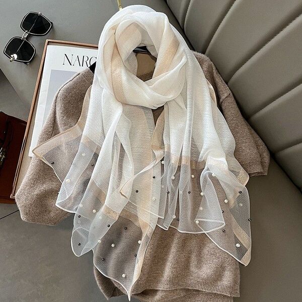 1118 パール スカーフ ストール ショール シースルー 上品 高見え 結婚式 フォーマル プレゼント 母の日 おしゃれ 日焼け