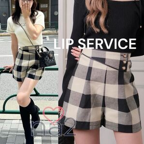 LIP SERVICE リップサービス / 美品 ショートパンツ S ラップボタンフレアショートパンツ チェック 春夏 ベージュ黒