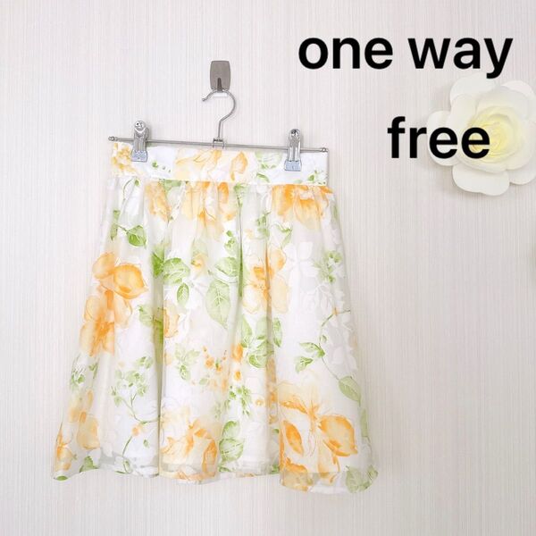 ★one way★ 花柄ミニスカート イエロー Free