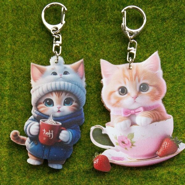 猫のアクリルキーホルダー 2個セット