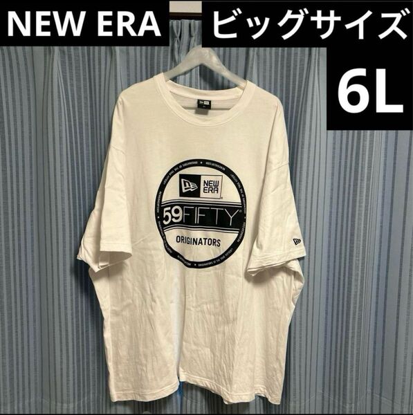NEWERA 定番ロゴ Tシャツ 6L 大きいサイズ ニューエラ ビッグサイズ ホワイト 半袖Tシャツ プリント 半袖 カットソー
