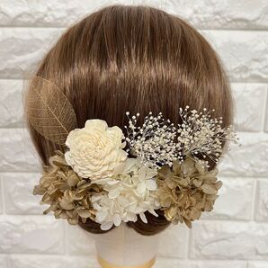 髪飾り ヘッドドレス 成人式 和装 振袖 ウェディング ゴールド 前撮り ヘアアクセ ドライフラワー