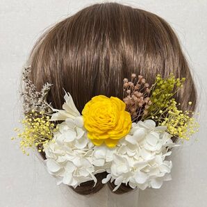 髪飾り ヘッドドレス ヘアピン 成人式 和装 振袖 ウェディング ドライフラワー 前撮り ミモザ