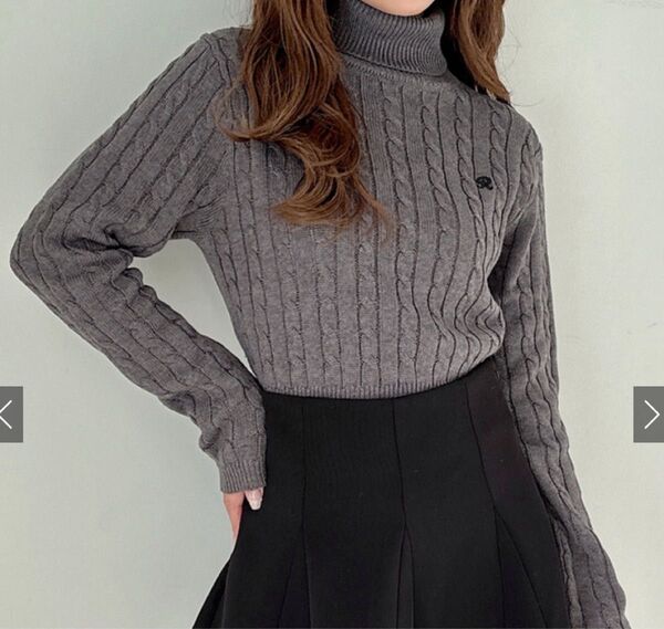 GRL グレイル ケーブル編みニットロゴ刺繍トップス ne002 ニット グレー