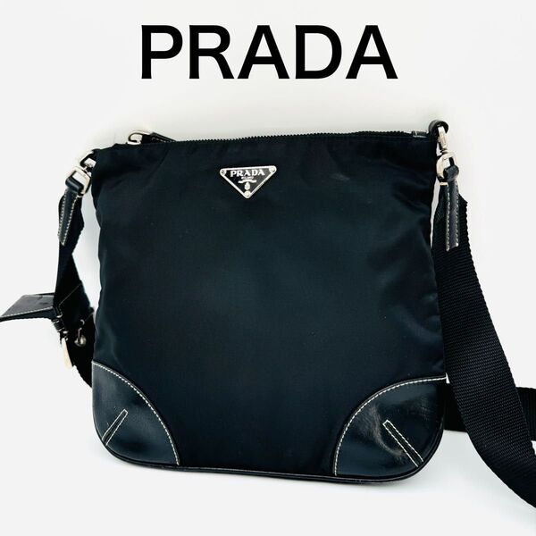 PRADA プラダ ショルダーバッグ ナイロン 三角ロゴ 黒 レザー ブラック 460