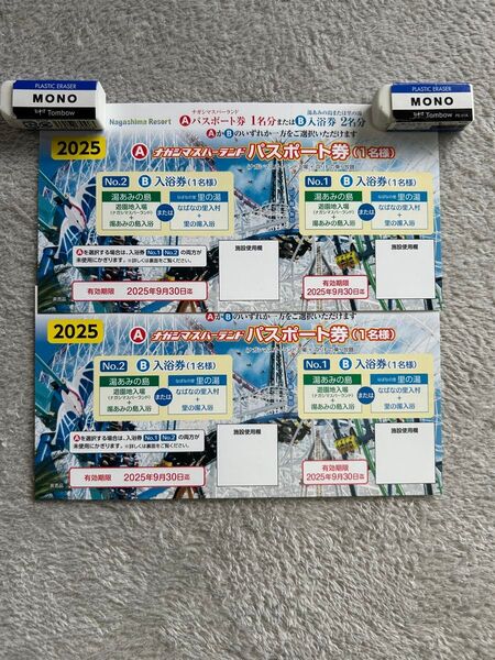 ナガシマスパーランド パスポート券 2枚 有効期限2025年9月30日