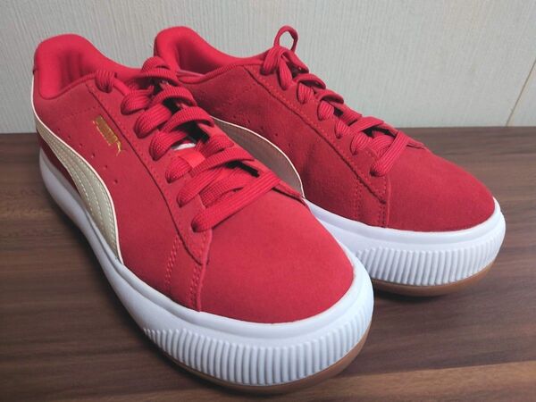 AH900 PUMA プーマ レディース 厚底スニーカー US8 24.5cm レッド ホワイト スエード 良好
