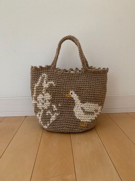 ハンドメイド 麻ひもかごバッグ 手編みかごバッグ
