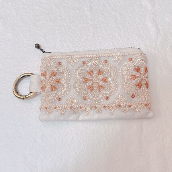 ハンドメイド インド刺繍リボン ポーチ カードケース
