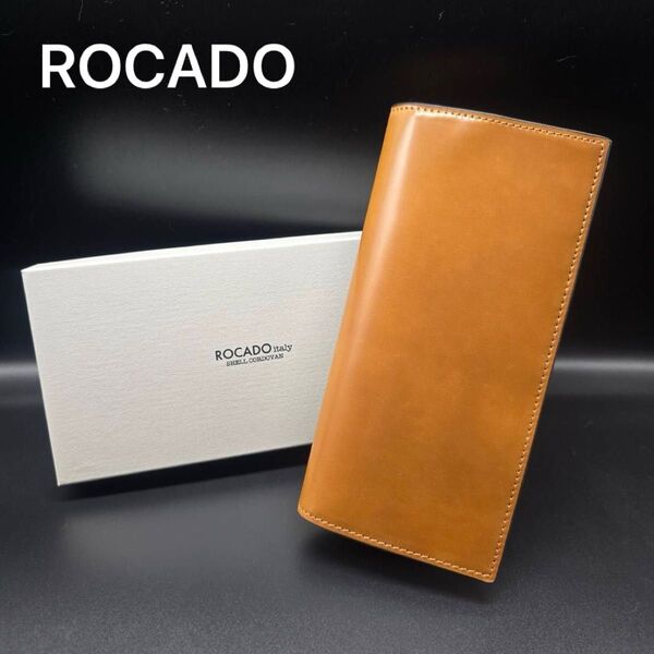 【未使用品】ROCADO社製 ロカド シェルコードバン 二つ折り 長財布 ロングウォレット 財布 馬革 ライトブラウン