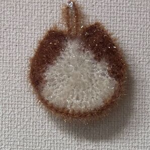 ハチワレ猫たわし 縁取り茶色