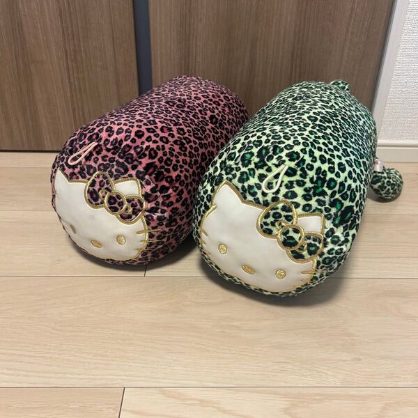ハローキティ ヒョウ柄クッション ピンク グリーン