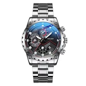 YOLAKO 腕時計メンズ ステンレス シルバー×ブラック1y9s2q新品 HONHX 腕時計デジタル 多機能 LED