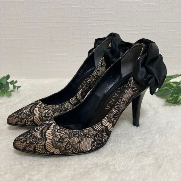 DIANA レースリボンハイヒールパンプス 22.5cm