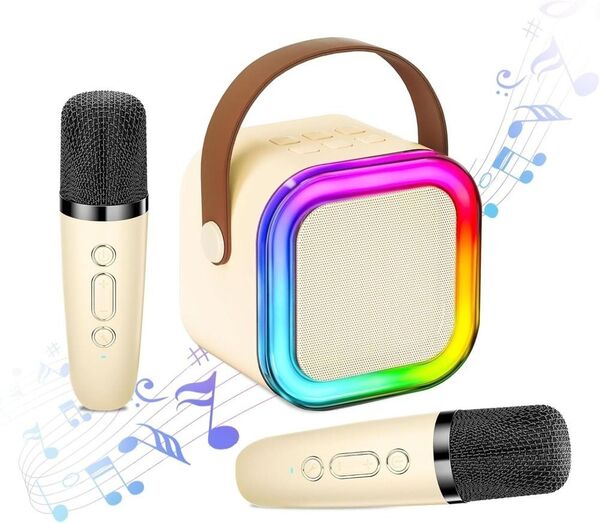 【お家で楽しく】カラオケセット Bluetooth マイク2本付 コンパクト
