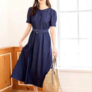 any SiS 美人百花掲載 パーフェクトフィットワンピース ベルトつき 半袖 青 サイズ2